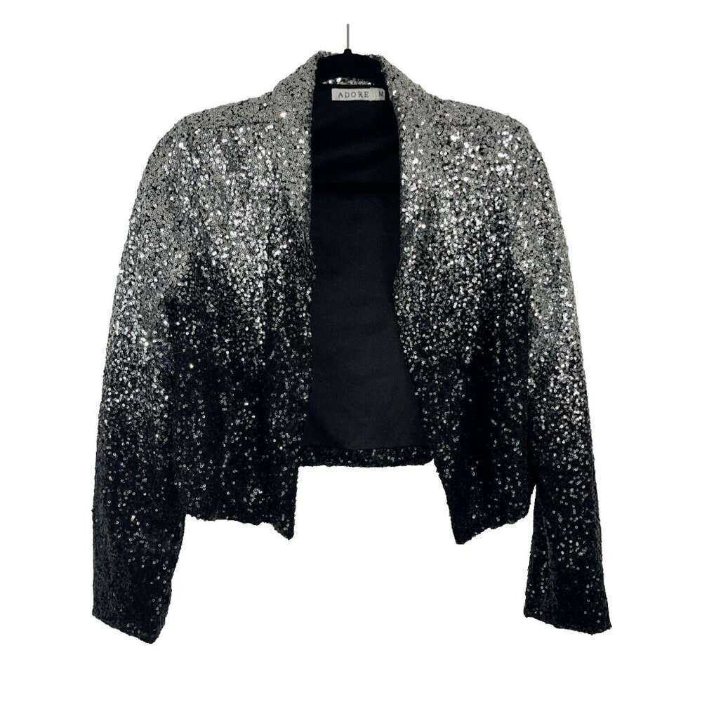 Adore Black and Silver Sequined Holiday Blazer Women's Size M